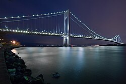 Verrazzano–Narrows Bridge, one of the world's longest suspension bridges,[259][260] connects Brooklyn and Staten Island across The Narrows.