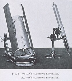 A Jordan sunshine recorder (left). The other instrument is a Marvin sunshine recorder.