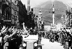 Some residents of Innsbruck welcomed the German troops after the Anschluss on 13 March 1938.