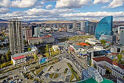 View of Ulaanbaatar with the Blue Sky Tower