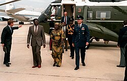 Mugabe departing Andrews Air Force Base after a state visit to the United States in 1983