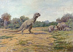 Outdated reconstruction (by Charles R. Knight), showing upright pose