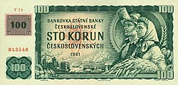 100 korun československých with Czech stamp in 1993