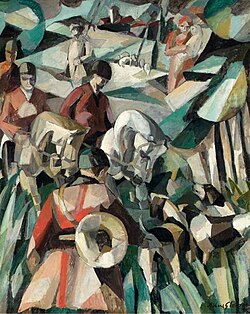 Albert Gleizes, La Chasse (The Hunt), 1911, oil on canvas depicting a scene in the Cubist style of hunting by horseback in France