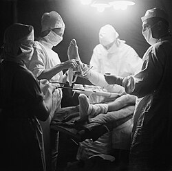Army surgeons carry out an operation during the Second World War