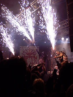 Lordi performing live with pyrotechnics