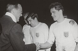 Venables (middle) with England in 1964 when he played against the Netherlands