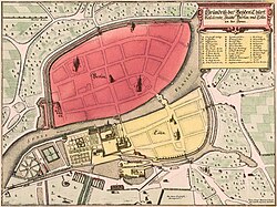 The Berlin Palace (letter A) on the Memhardt-Plan, 1652
