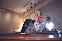 President George W. Bush aboard a VC-25 on the day of the September 11 attacks
