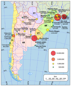 Major agglomerations of the Southern Cone