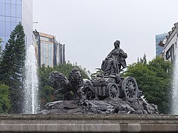 Fuente de Cibeles in Mexico City, was made in 1980 by the community of Spanish residents in Mexico, is a bronze replica of the fountain located in the Plaza de Cibeles in Madrid.