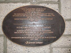 Plaque commemorating the coming of the Railway to Killarney