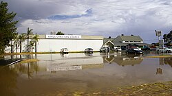A flash flood caused by a severe thunderstorm