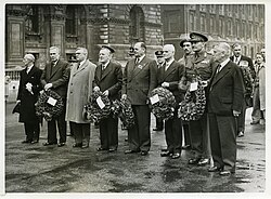 Gallipoli and Anzac Day in London, 25 April 1946. Field Marshal Birdwood stands third from the right, next to Freyberg on his left.