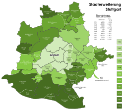 Territorial expansion of Stuttgart from 1836 to 1942