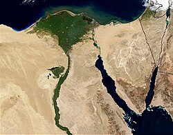 The mouth of the Nile where it empties into the Mediterranean Sea