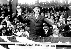 President Woodrow Wilson throws out the ceremonial first ball on Opening Day in 1916.