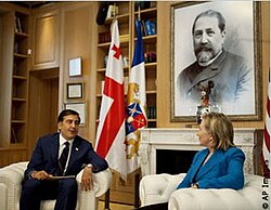 Mikheil Saakashvili with U.S. Secretary of State Hillary Clinton in 2010