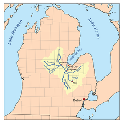 Watershed of the Tittabawassee River, including Midland, site of the Dow Chemical works