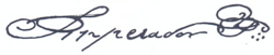 Cursive signed Imperador followed by a script P and 4 dots arranged as a cross