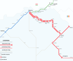 A transit diagram of Subotica-bound trains
