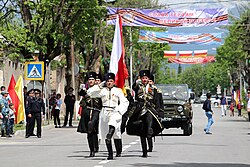 South Ossetia's color guard in 2018
