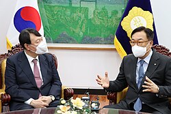 Yoon with then-Deputy Speaker of the National Assembly Chung Jin-suk in November 2021