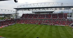 View of BMO Field from the grandstands. The CFL's Toronto Argonauts and MLS' Toronto FC play their home games at the outdoor stadium.
