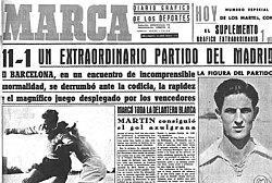 Cover of Marca newspaper titled "an extraordinary match of Real Madrid" to describe the 11–1 win over Barcelona