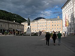 Mozart's statue in the Mozartplatz in Salzburg