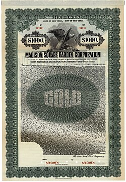Gold loan specimen of the Madison Square Corp., issued 1. May 1925