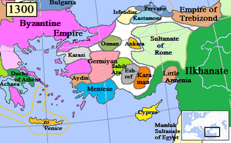 Little Armenia, a Christian exclave in Anatolia, and its surrounding states in 1300.
