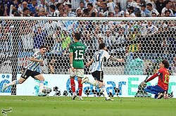 Messi celebrating after scoring a 25-yard strike against Mexico at the 2022 FIFA World Cup group stage