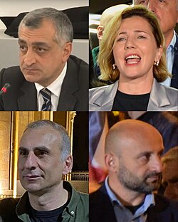 Leaders of Strong Georgia: Mamuka Khazaradze (top left), Ana Dolidze (top right), Aleko Elisashvili (bottom left), and Levan Tsutskiridze (bottom right)