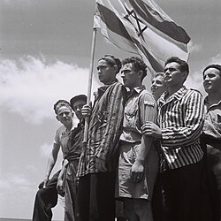 Holocaust survivors arriving in Haifa in 1945, before the passage of the Law of Return