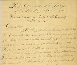 First Annual Report of the University of Michigania, authored on November 16, 1818