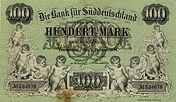 100 mark bank note from the Bank für Süddeutschland [de], 1875