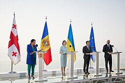 President of Georgia Salome Zurabishvili, President of Moldova Maia Sandu, Ukrainian President Volodymyr Zelenskyy and European Council President Charles Michel during the 2021 International Conference in Batumi. In 2014, the EU signed association agreements with all three countries