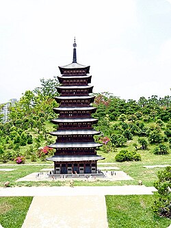 Downsized replica of the famous 80-meter-tall pagoda at Hwangnyongsa Temple which was destroyed by the Mongols