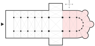 Plan with the broader definition of the chancel highlighted