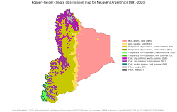 Köppen climate map of Neuquén