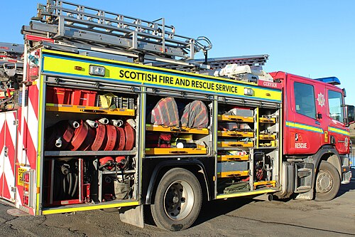 A fire engine of the Scottish Fire and Rescue Service, the largest fire service in the United Kingdom