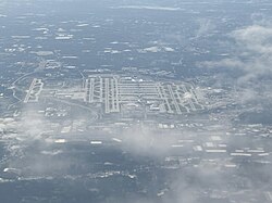 Hartsfield–Jackson Atlanta International Airport, serving the Atlanta metropolitan area, is the world's busiest airport by passenger traffic with over 75 million passengers as of 2021.[417][418]