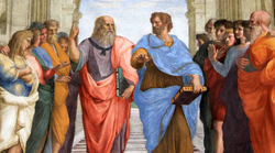 Plato and Aristotle walking and disputing. Detail from Raphael's The School of Athens (1509–1511).