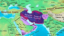 The Persian Empire in the Sassanid era on the eve of the Arab conquest, c. 600 AD