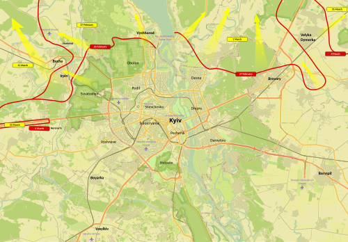 Military control around Kyiv on 2 April 2022