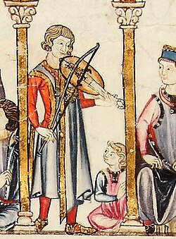 Musician playing the vielle (14th-century Medieval manuscript)