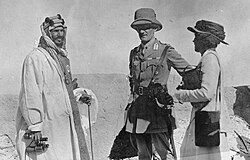 Ibn Saud with Percy Cox and Gertrude Bell during the Arab Revolt, Basrah, 1916