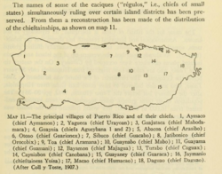 A map by Smithsonian of territories historically governed by different caciques in Puerto Rico