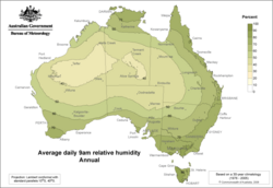 Average humidity around Australia year-round at 9 am 80–90% 30–40%